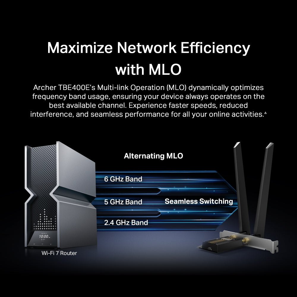 TP-Link Archer TBE400E อะแดปเตอร์ Wi-Fi 7 Bluetooth 5.4 BE6500 Wi-Fi 7 Bluetooth 5.4 PCIe Adapter อัปเกรดเดสก์ท็อปให้เป็น Wi-Fi 7