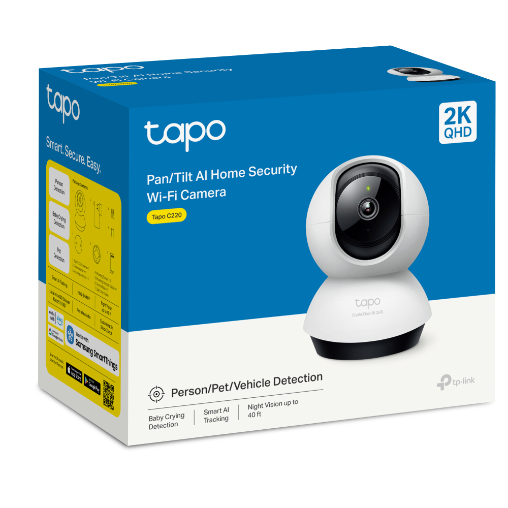TP-Link Tapo C220 4MP 2K+ QHD Smart AI Pan/Tilt 360º Camera with Human, Animal, and Vehicle Detection and Notifications