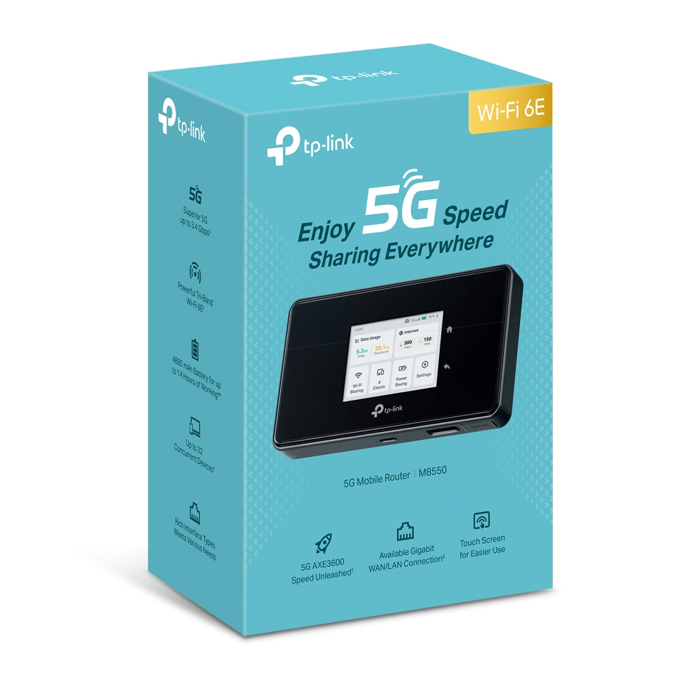 TP-Link M8550 พ็อกเก็ตไวไฟ 5G Mobile Wi-Fi เชื่อมต่อพร้อมกันได้สูงสุด 32 อุปกรณ์ รับประกัน 1 ปี (รองรับการใส่ซิมการ์ด 1 ซิม)