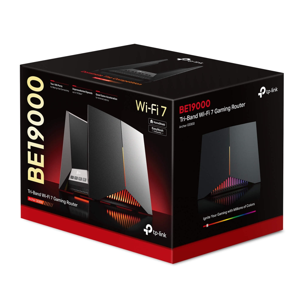 TP-Link Archer GE800 เราเตอร์ไวไฟ 7 BE19000 Tri-Band Wi-Fi 7 Gaming Router พร้อมพอร์ต Gaming และไฟ RGB