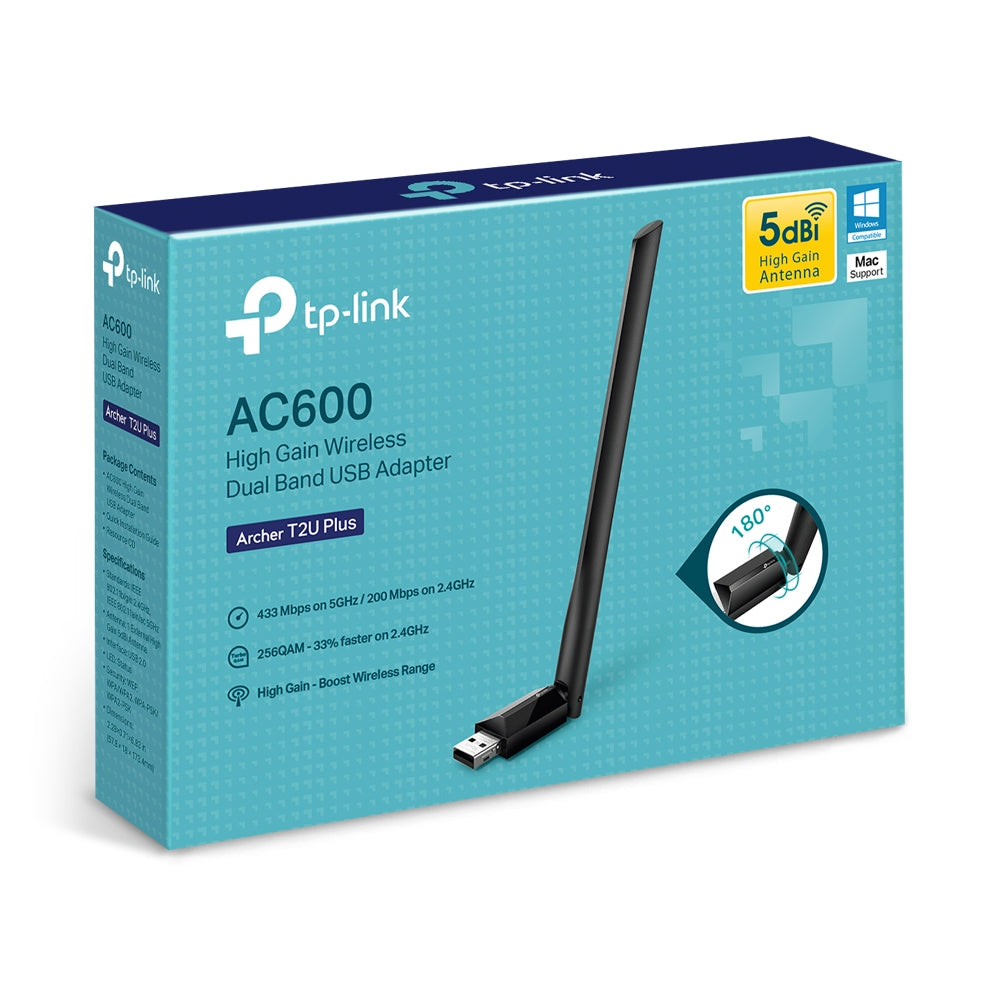 TP-Link Archer T2U Plus AC600 Wireless Dual Band USB Adapter ตัวรับสัญญาณ WiFi (High Gain) สำหรับคอมพิวเตอร์ โน้ตบุ๊ค