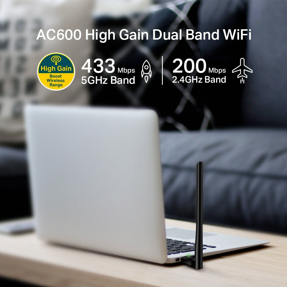 TP-Link Archer T2U Plus AC600 Wireless Dual Band USB Adapter ตัวรับสัญญาณ WiFi (High Gain) สำหรับคอมพิวเตอร์ โน้ตบุ๊ค