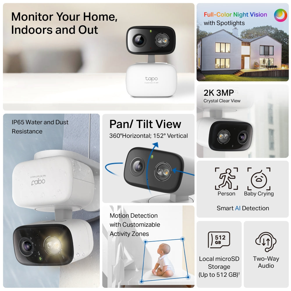 TP-Link Tapo C216 2K 3MP กล้องไวไฟใช้ได้ทั้งภายในและภายนอก IP65 Indoor/Outdoor Home Security Wi-Fi Camera