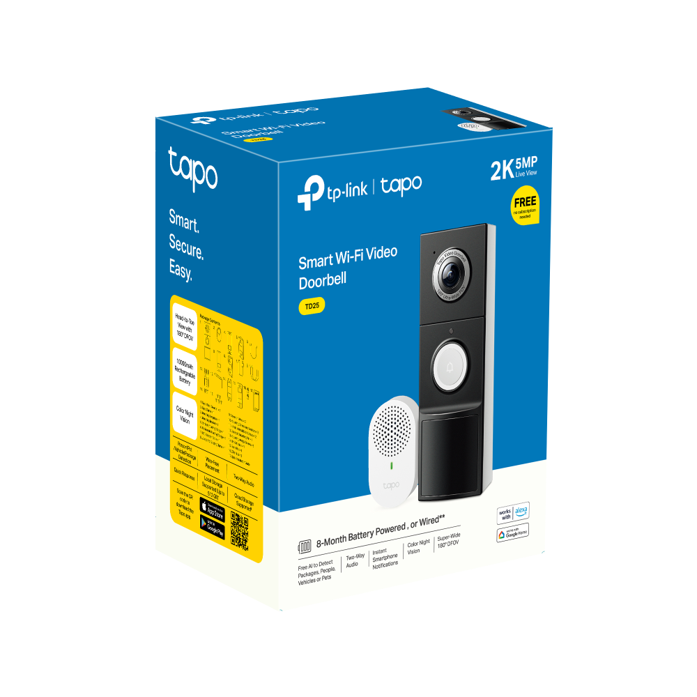 TP-Link Tapo D235 Tapo Video Doorbell Camera กริ่งพร้อมกล้อง 2K 5MP มุมมองกว้าง180° แบตเตอรี่ใช้งานนานสูงสุด 210 วัน
