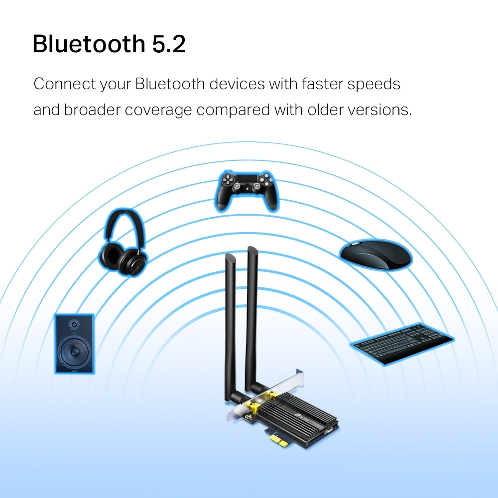 TP-Link Archer TX50E การ์ด WiFi 6 พร้อมบลูทูธ 5.3 สำหรับคอมพิวเตอร์ AX3000 Wi-Fi 6 Bluetooth 5.3 PCIe Adapter