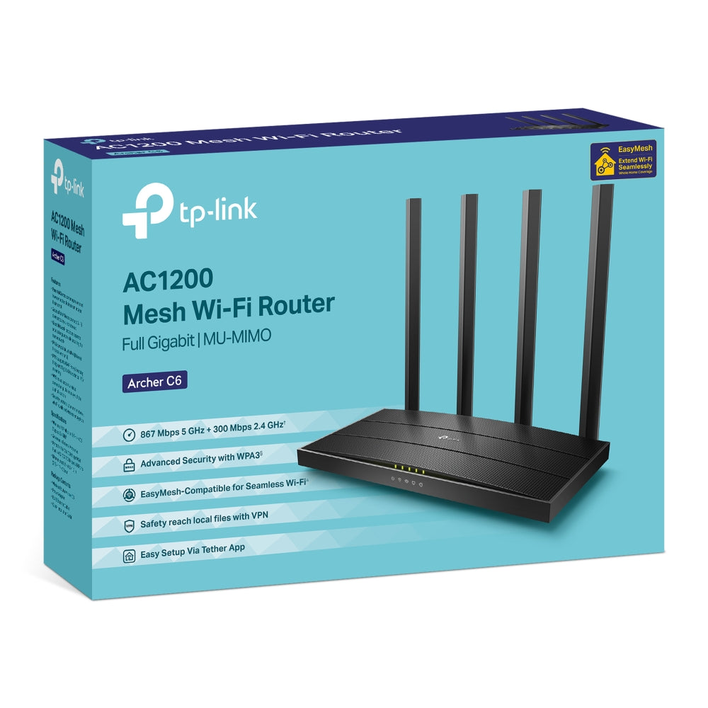 TP-Link Archer C6 ไวไฟเราเตอร์ AC1200 Wireless MU-MIMO Gigabit Router (รองรับโหมด Access Point)