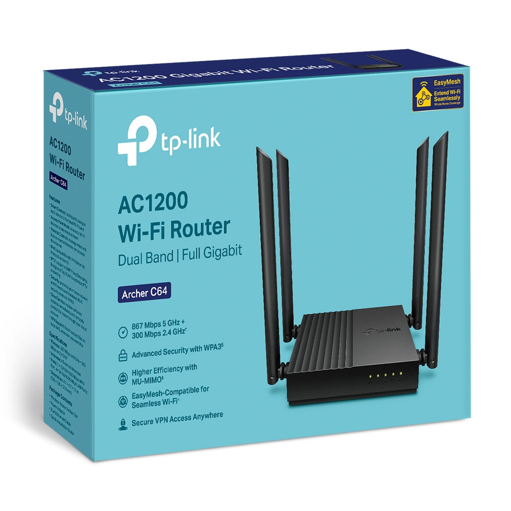 TP-Link Archer C64 AC1200 Wireless MU-MIMO WiFi Router 4 เสาภายนอก พร้อม Beamforming Technology ส่งสัญญาณครอบคลุม