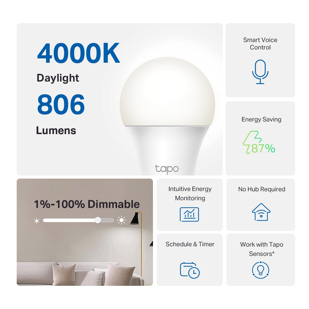 TP-Link Tapo L520E หลอดไฟอัจฉริยะ ตั้งค่าผ่านแอป สั่งการด้วยเสียง Smart Wi-Fi Light Bulb  ขั้ว E27 มีฟังก์ชั่นหรี่แสง