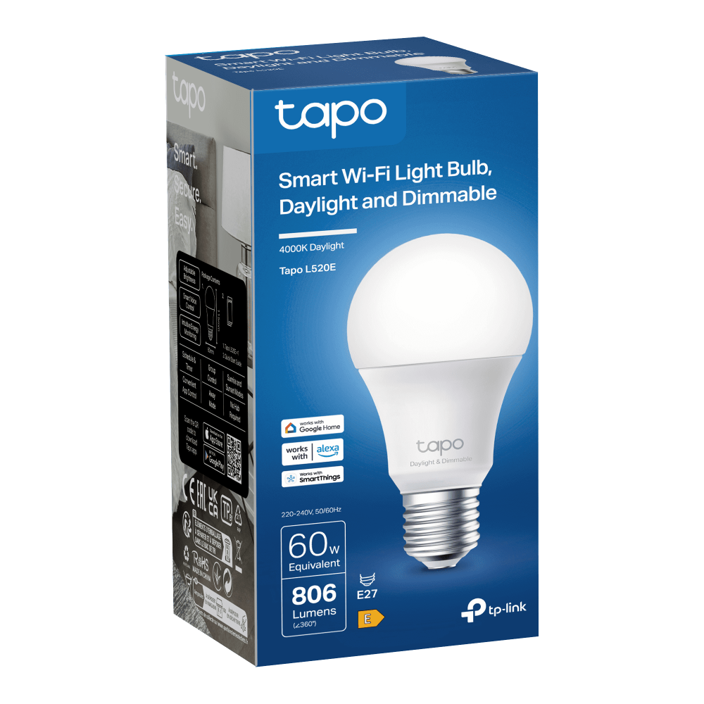 TP-Link Tapo L520E หลอดไฟอัจฉริยะ ตั้งค่าผ่านแอป สั่งการด้วยเสียง Smart Wi-Fi Light Bulb  ขั้ว E27 มีฟังก์ชั่นหรี่แสง