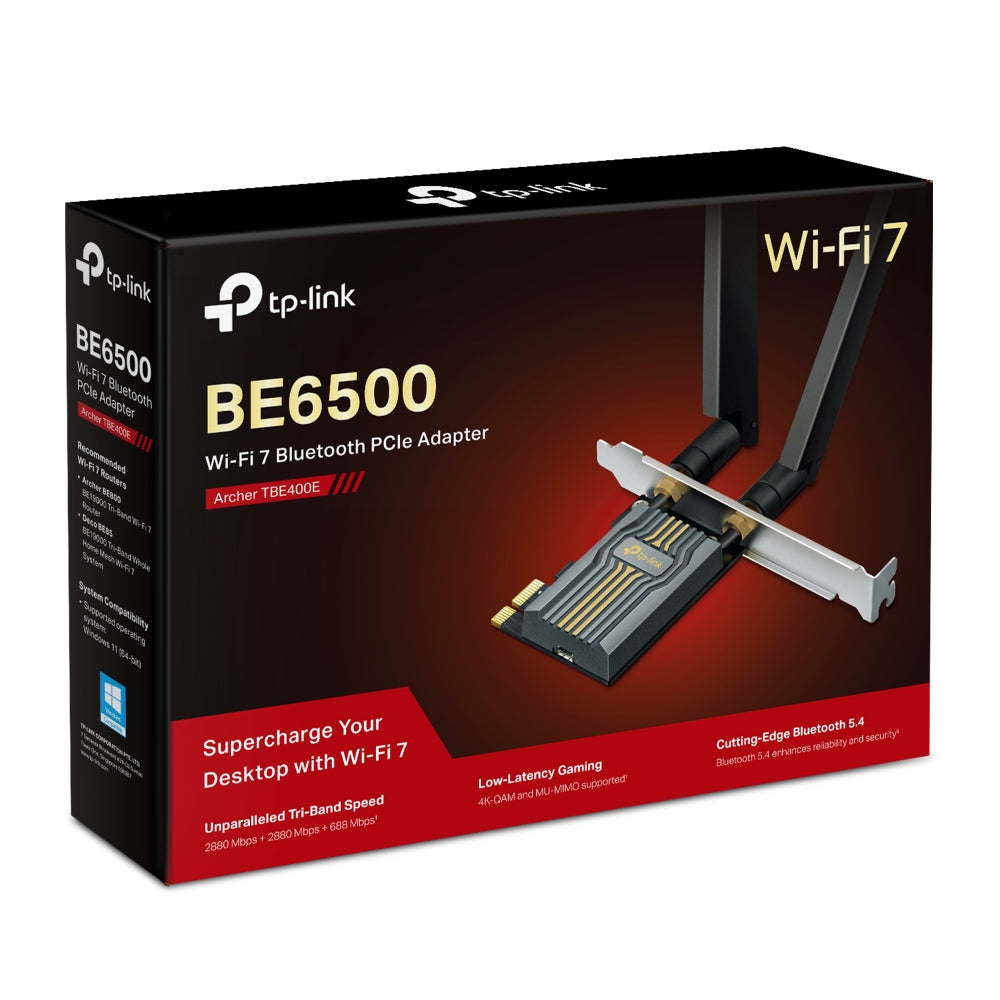 TP-Link Archer TBE400E อะแดปเตอร์ Wi-Fi 7 Bluetooth 5.4 BE6500 Wi-Fi 7 Bluetooth 5.4 PCIe Adapter อัปเกรดเดสก์ท็อปให้เป็น Wi-Fi 7
