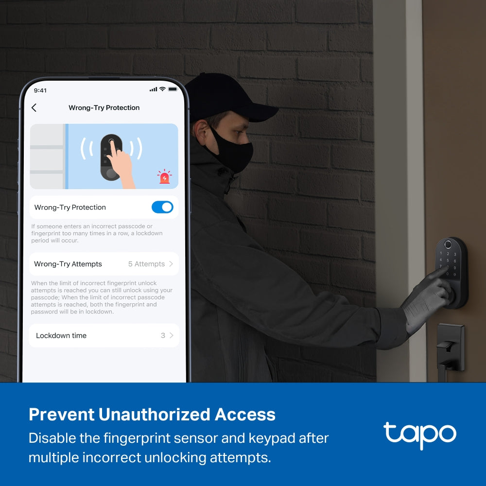 TP-Link Tapo DL110 Smart Wi-Fi Door Lock กลอนประตูดิจิทัลอัจฉริยะ IP65 ควบคุมเปิดปิดประตูผ่าน Tapo App ประกัน 2 ปี