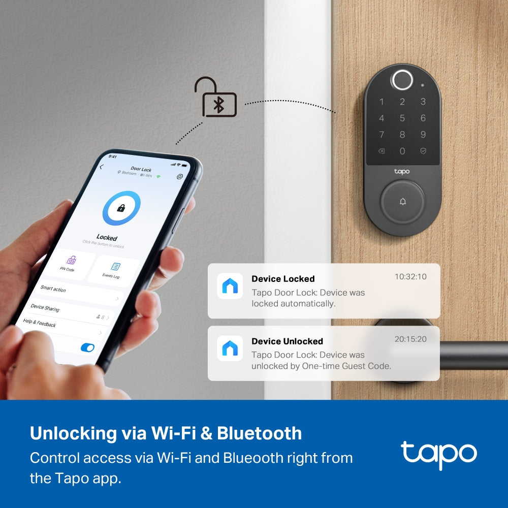 TP-Link Tapo DL110 Smart Wi-Fi Door Lock กลอนประตูดิจิทัลอัจฉริยะ IP65 ควบคุมเปิดปิดประตูผ่าน Tapo App ประกัน 2 ปี