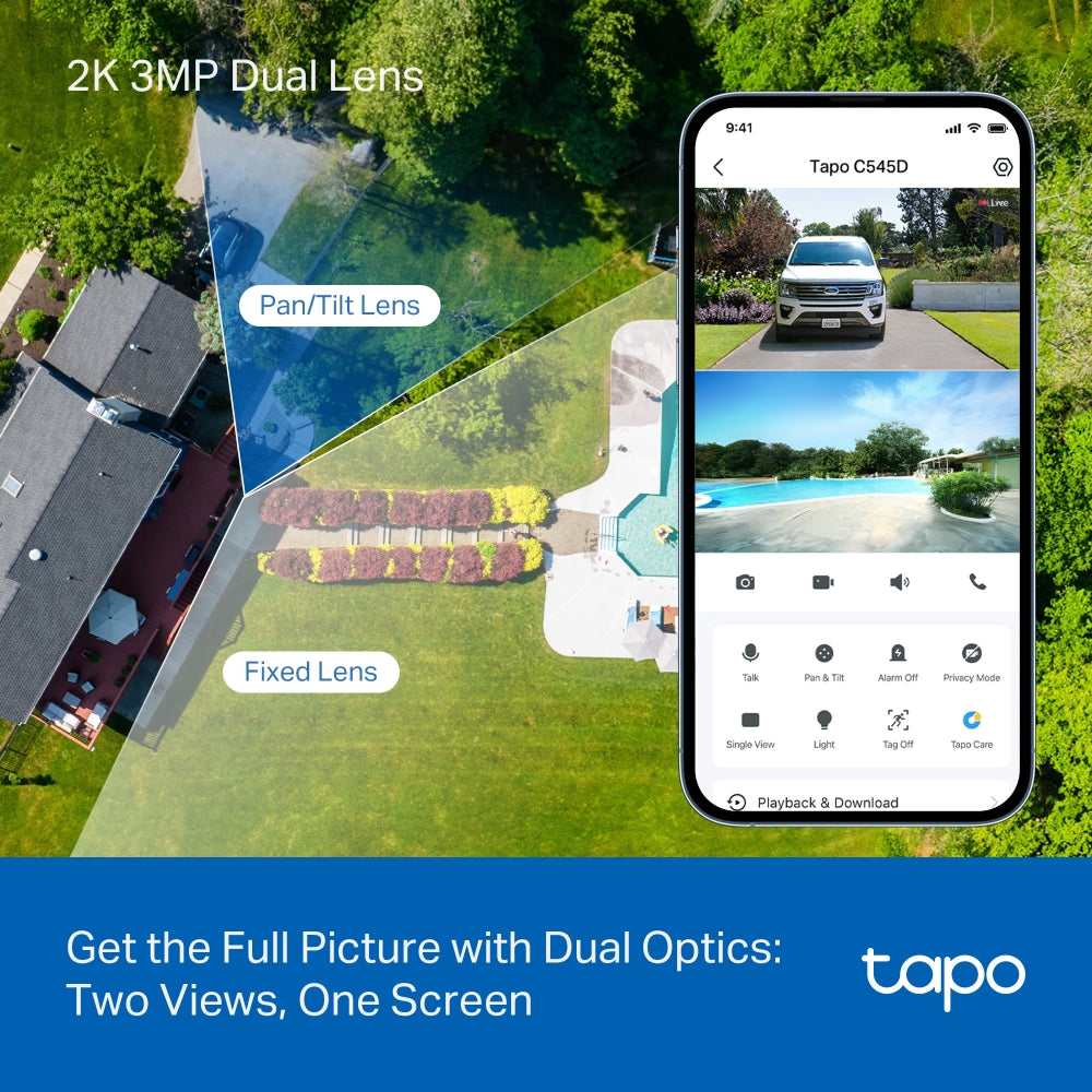 TP-Link Tapo C545D กล้องวงจรปิด 2K 3MP ดูอัลเลนส์ Outdoor Dual Lens Pan/Tilt Security Camera มี IP66 กันน้ำกันฝุ่น