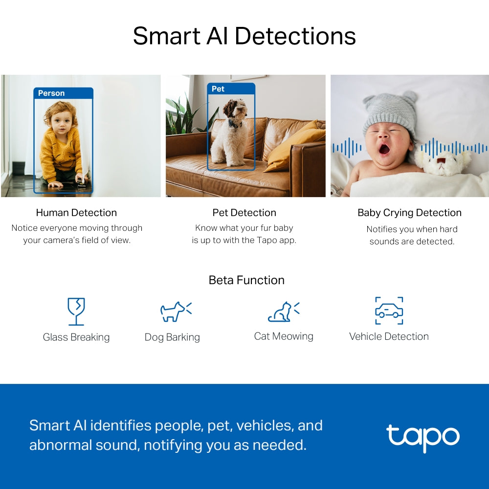 TP-Link Tapo C220 4MP 2K+ QHD Smart AI Pan/Tilt 360º Camera with Human, Animal, and Vehicle Detection and Notifications