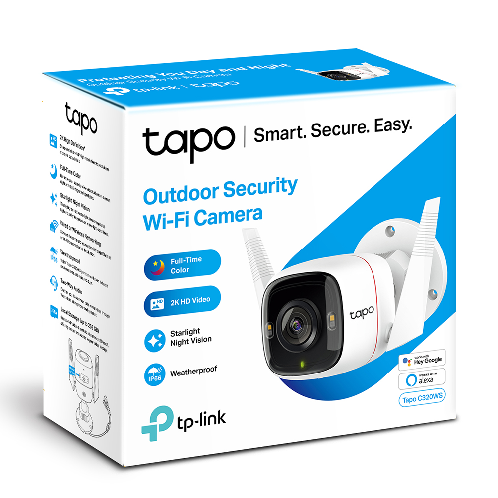 TP-Link Tapo C320WS กล้องวงจรปิด Wi-Fi ภายนอกอาคาร 2K QHD ดูวิดีโอสีเวลากลางคืน บันทึกภาพ 4MP รองรับ SD Card สูงสุด 512GB