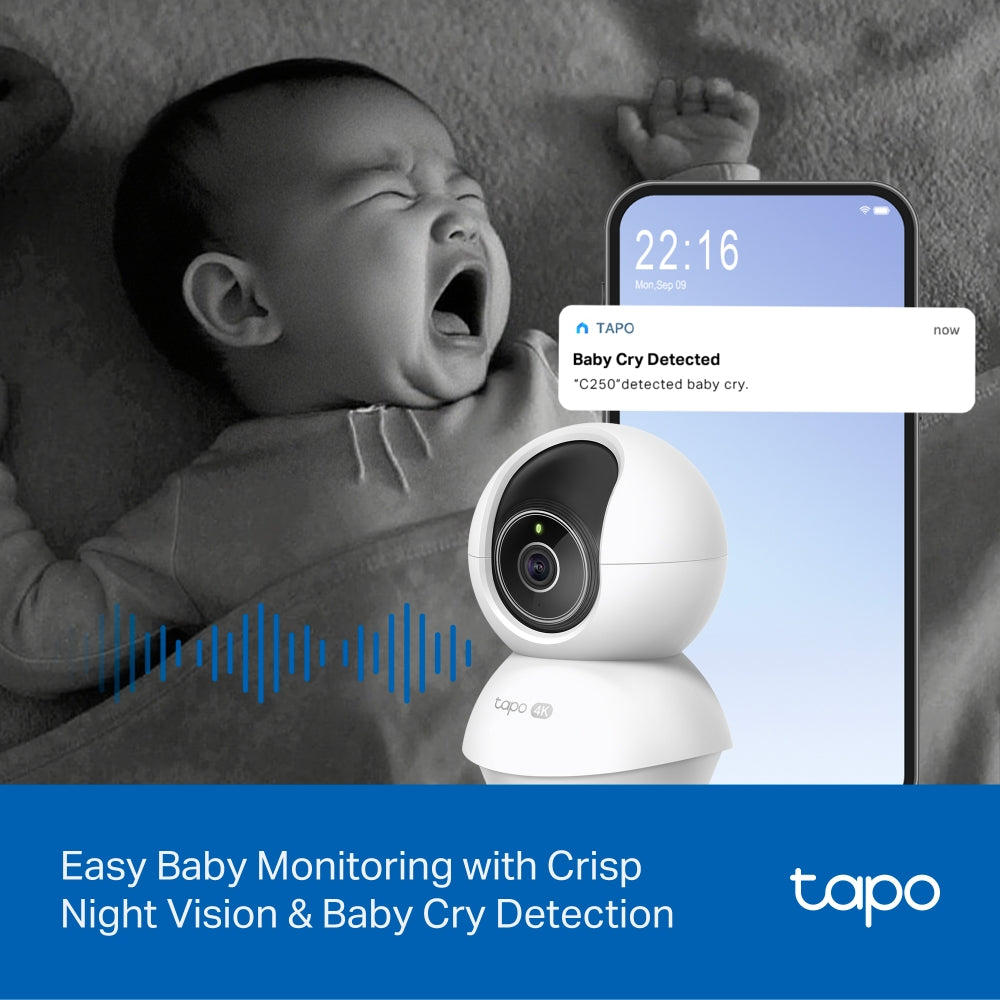 TP-Link Tapo C250 กล้องวงจรปิด Wi-Fi อัจฉริยะ 4K 8MP ตรวจจับมนุษย์ สัตว์เลี้ยง เสียงเด็กร้อง พร้อม Pan/Tilt และ AI