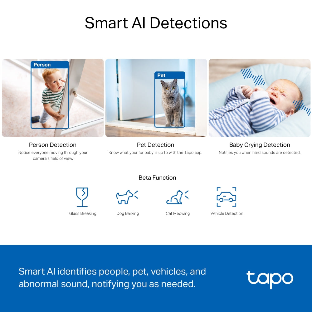TP-Link Tapo C230 กล้อง Wi-Fi ความคมชัด 3K 5MP พร้อม AI ตรวจจับ, ภาพคมชัดเป็นพิเศษ, Pan/Tilt, AI Home Security Wi-Fi Camera, มองเห็นชัดเจนแม้ในที่แสงน้อย