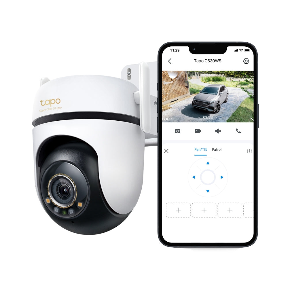 TP-Link Tapo C530WS กล้อง Wi-Fi 3K 5MP ภายนอกอาคาร IP66 AI อัจฉริยะ ภาพสีคมชัดแม้แสงน้อย 360° แนวนอน พร้อมไมโครโฟนและลำโพงในตัว