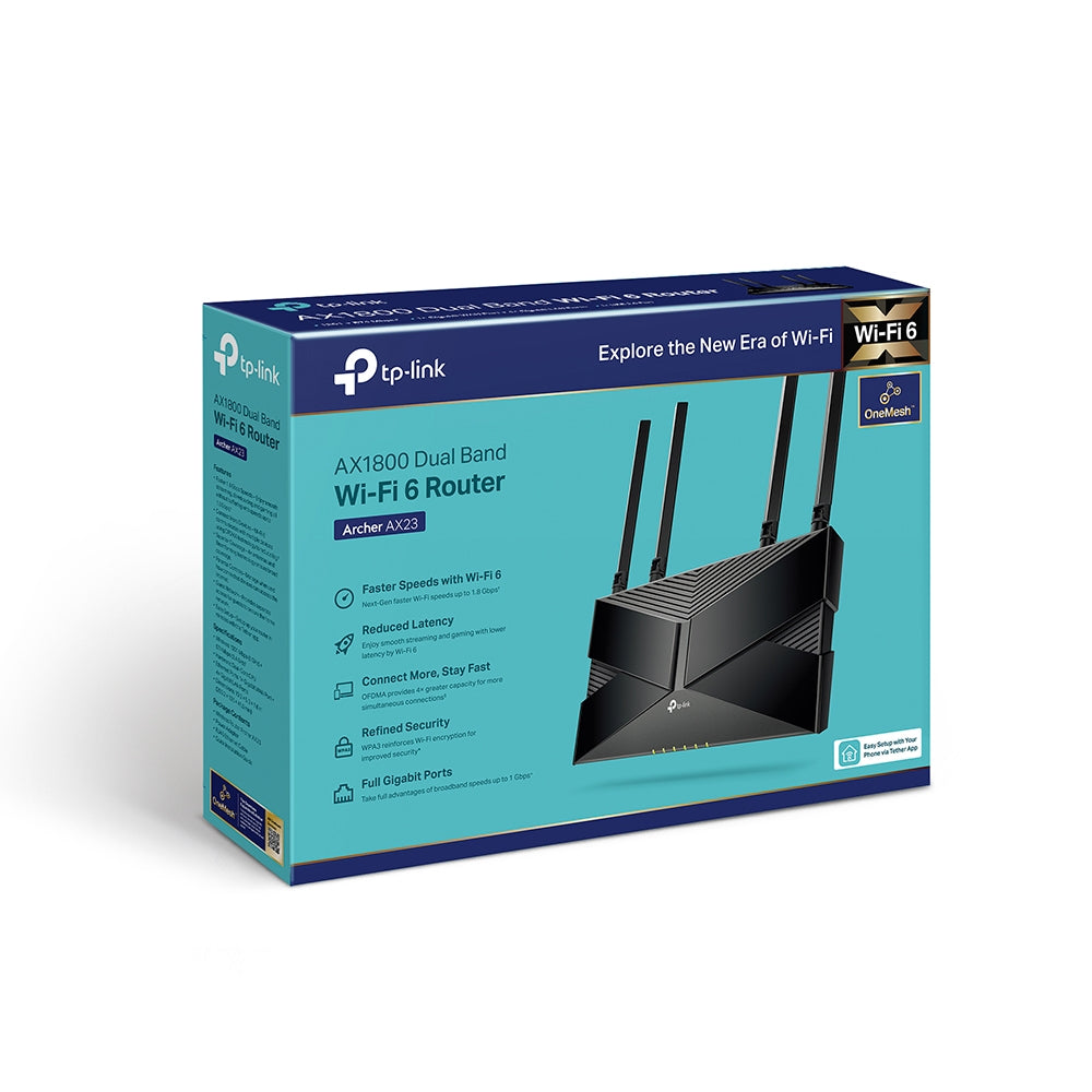 TP-Link Archer AX23 AX1800 Dual-Band เราเตอร์ Wi-Fi 6 (ไม่รองรับการใส่ซิม) สนุกกับเกมออนไลน์ สตรีมมิ่ง การไลฟ์ที่ไม่สะดุด