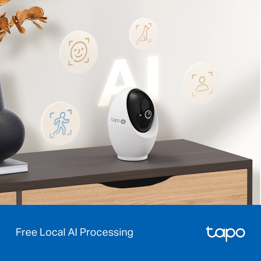 TP-Link Tapo C260 กล้องไวไฟ 4K 8MP ตรวจจับใบหน้า/เสียงหมาเห่า AI มองเห็นกลางคืน 40 ฟุต Pan/Tilt AI Home Security Wi-Fi Camera