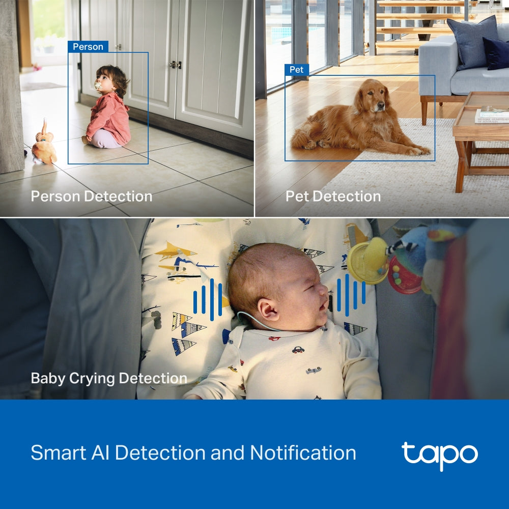 TP-Link Tapo C260 กล้องไวไฟ 4K 8MP ตรวจจับใบหน้า/เสียงหมาเห่า AI มองเห็นกลางคืน 40 ฟุต Pan/Tilt AI Home Security Wi-Fi Camera