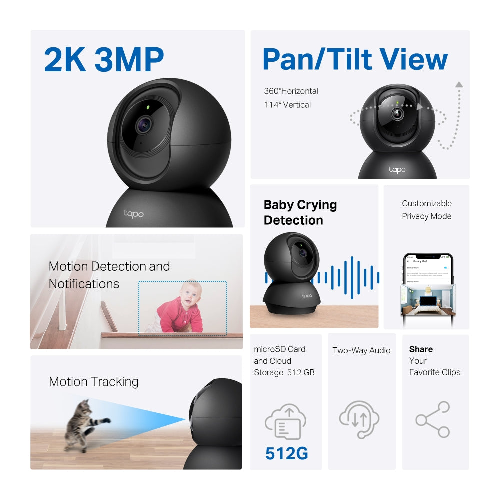 TP-Link Tapo C211 กล้องวงจรปิด Wi-Fi Black Edition ความละเอียด 2K 3MP Security Wi-Fi Camera ปรับมุมหมุนได้ 360°
