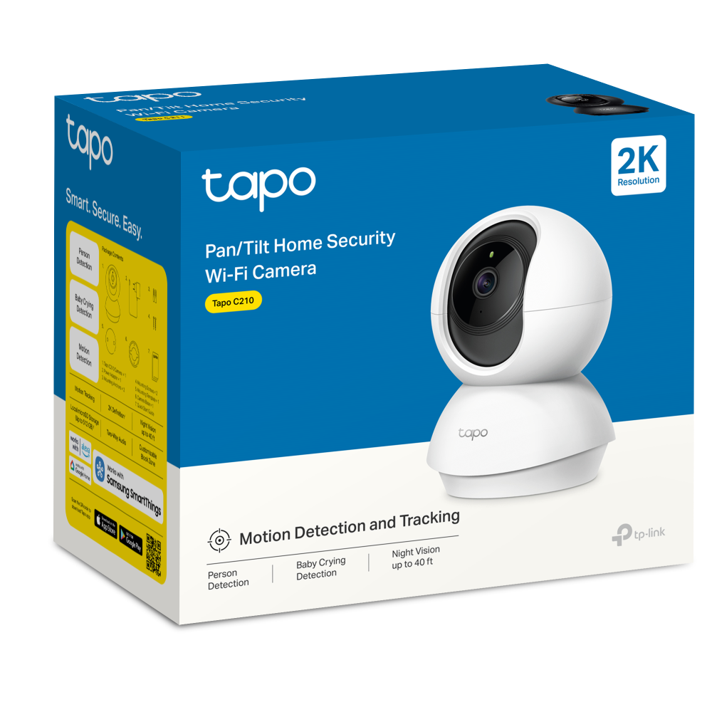 TP-Link Tapo C210 กล้องไวไฟใช้ภายใน 3 MP 2K ปรับหมุนได้ 360° ตรวจจับพร้อมแจ้งเตือน รองรับ Micro SD สูงสุด 512 GB