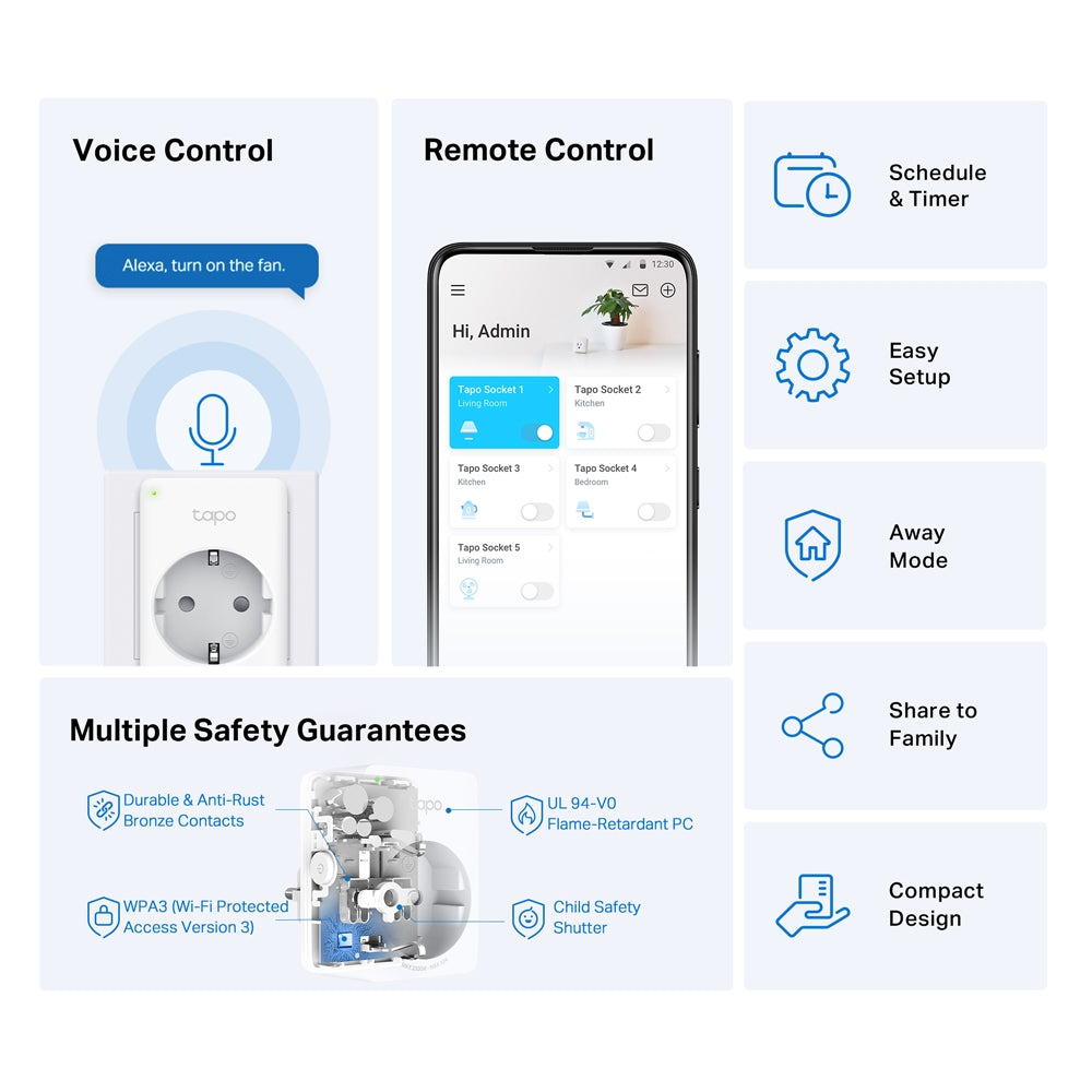 TP-Link Tapo P100 Smart Plug Wi-Fi ไม่ต้องใช้ฮับ  ตั้งค่าเปิด / ปิด ผ่านแอพ สั่งการด้วยเสียง รับประกัน 1 ปี