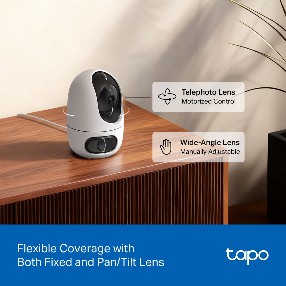TP-Link Tapo C245D กล้องวงจรปิดเลนส์คู่ 2K 3MP เลนส์กว้าง 122°/ เทเล 6 มม. มี AI ตรวจจับคน สัตว์ รถ เสียงเด็กร้อง หมุนและเอียงได้