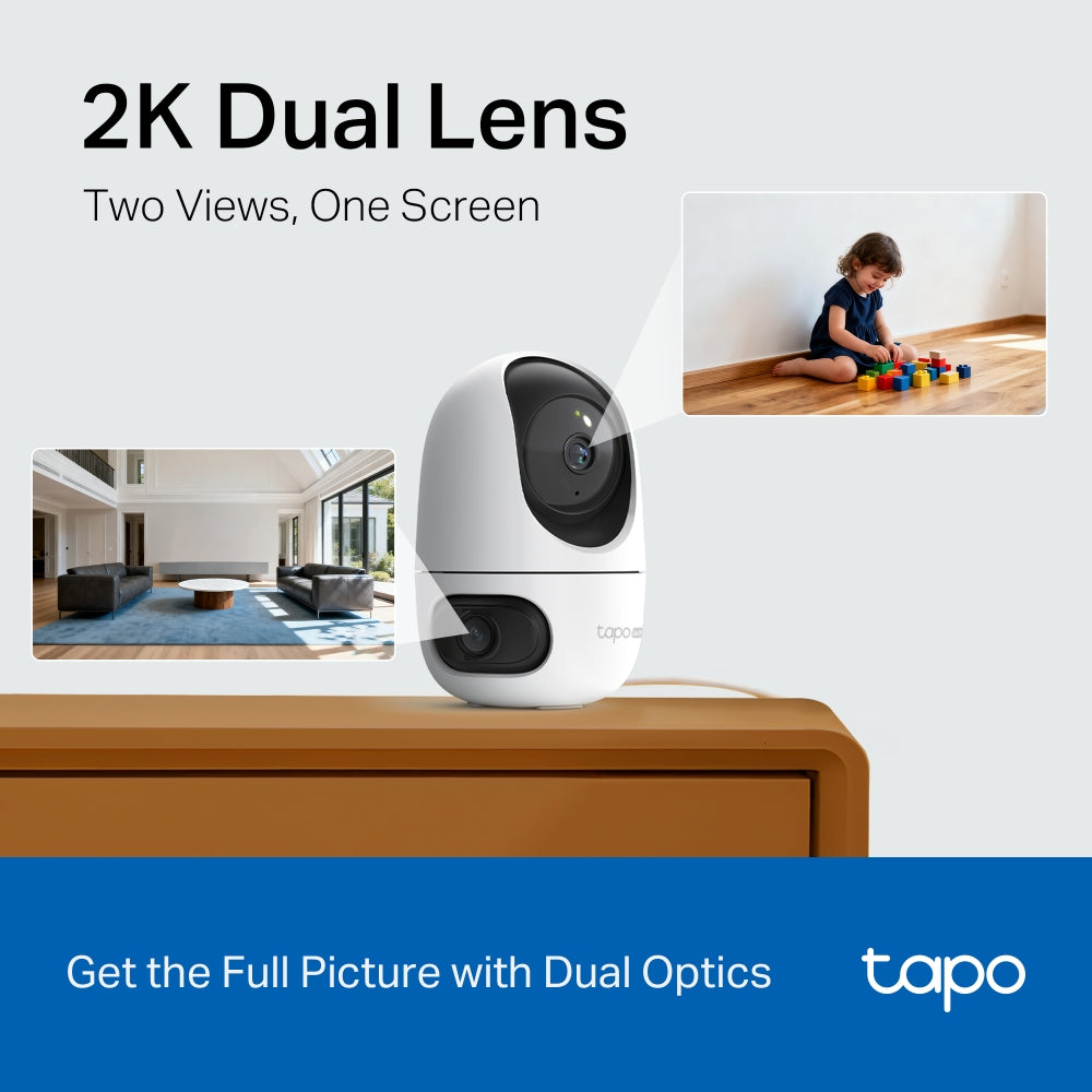 TP-Link Tapo C245D กล้องวงจรปิดเลนส์คู่ 2K 3MP เลนส์กว้าง 122°/ เทเล 6 มม. มี AI ตรวจจับคน สัตว์ รถ เสียงเด็กร้อง หมุนและเอียงได้