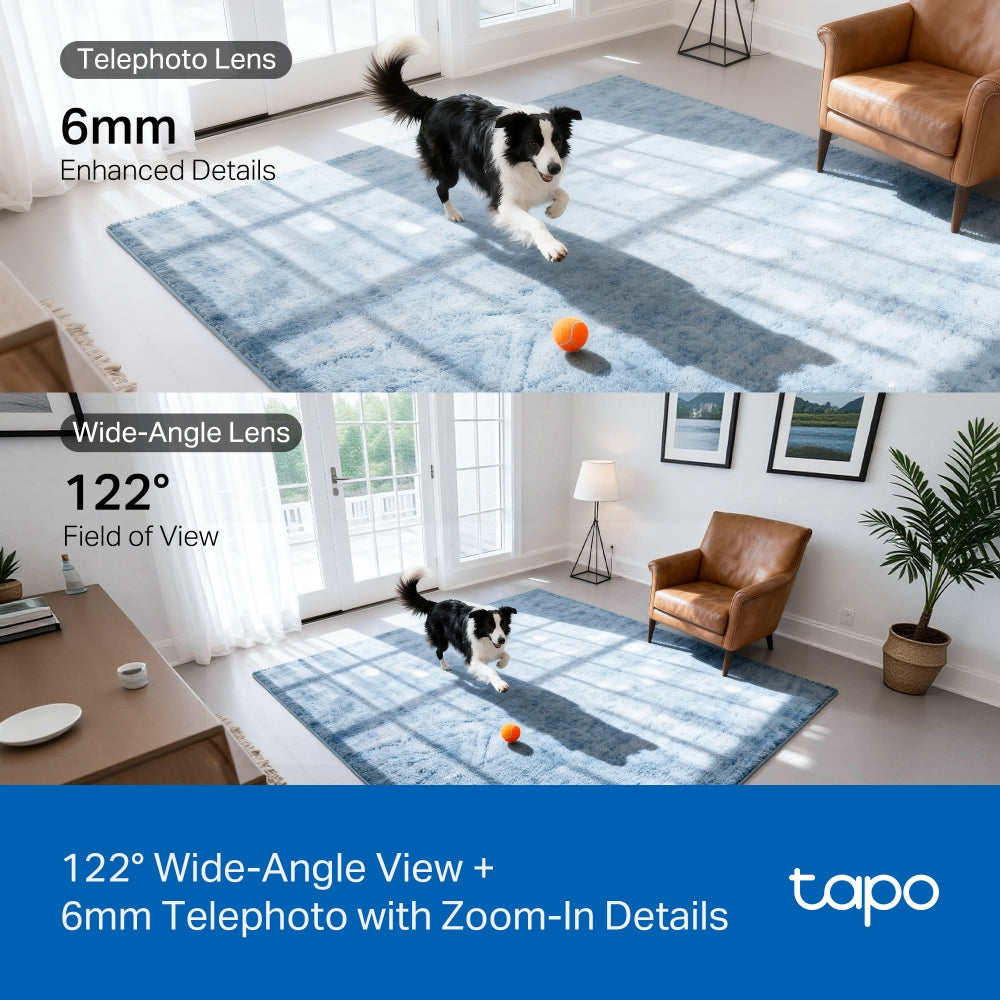 TP-Link Tapo C245D กล้องวงจรปิดเลนส์คู่ 2K 3MP เลนส์กว้าง 122°/ เทเล 6 มม. มี AI ตรวจจับคน สัตว์ รถ เสียงเด็กร้อง หมุนและเอียงได้