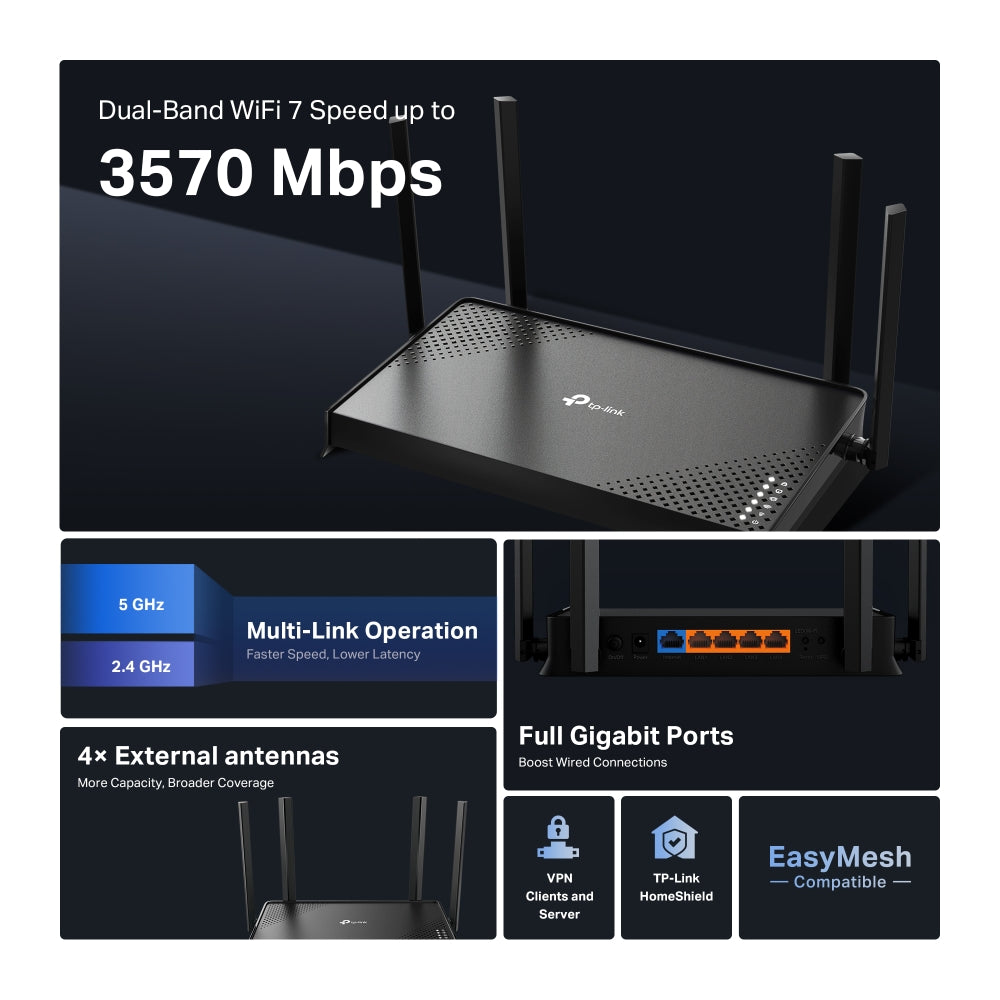 TP-Link Archer BE220 (1G)/ Archer BE230 (2.5G) เราเตอร์ Wi-Fi 7 BE3600 Dual-Band รองรับ EasyMesh