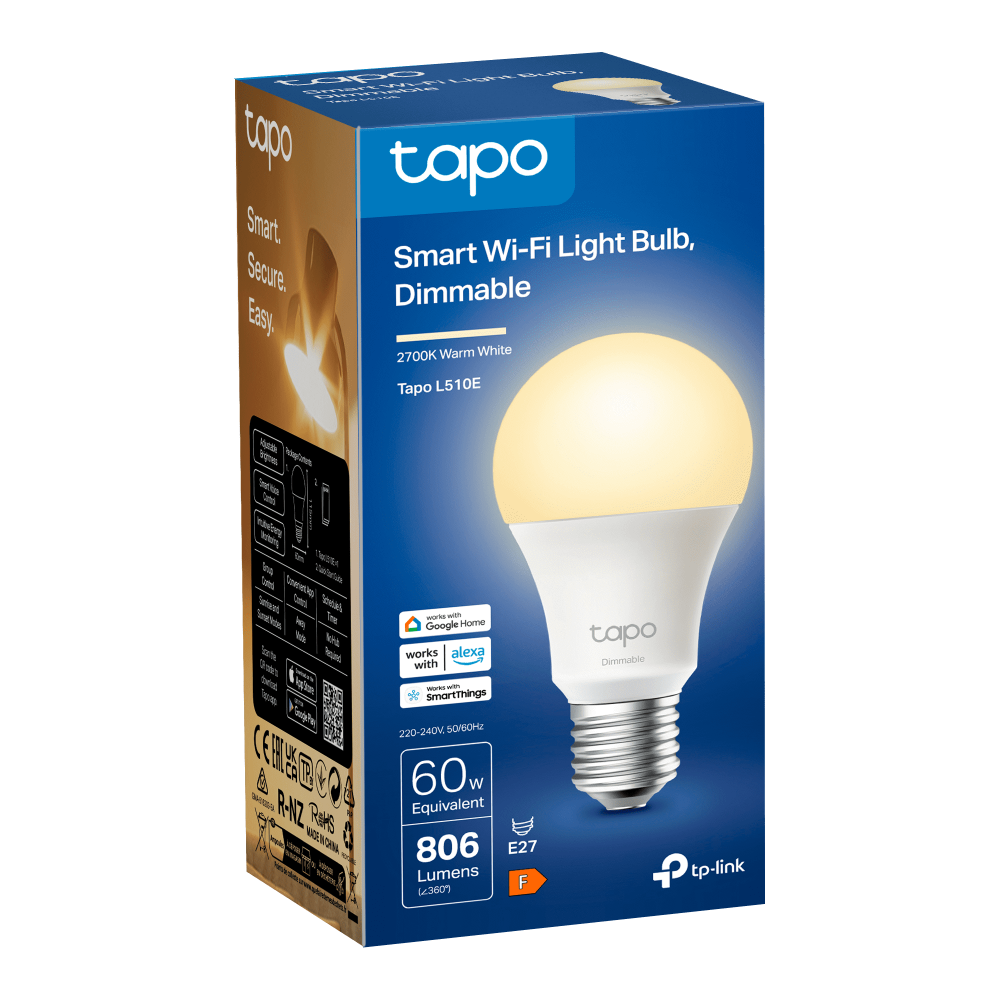 TP-Link Tapo L510E หลอดไฟอัจฉริยะ Warm White ขั้ว E27 Smart Wi-Fi Light Bulb ตั้งค่าเปิด/ปิดผ่านแอป สั่งการด้วยเสียงได้