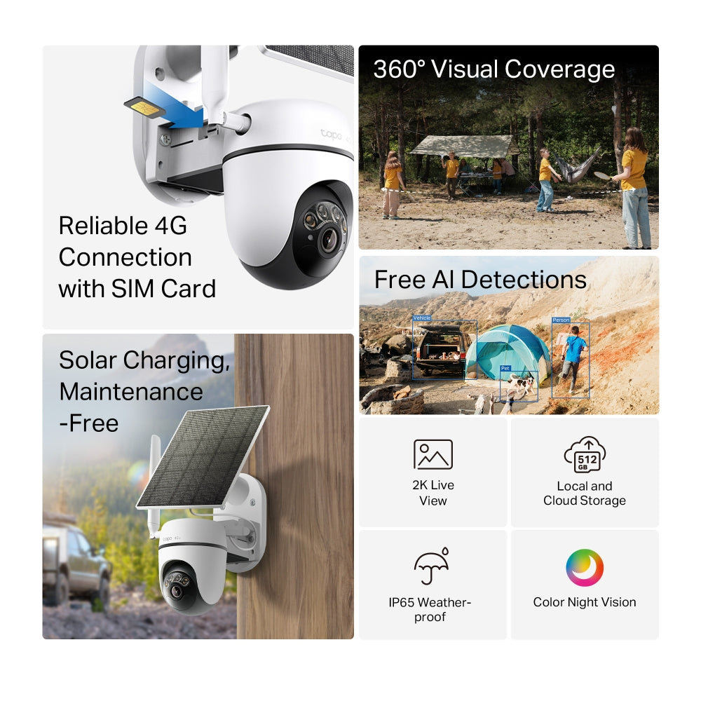 TP-Link Tapo C615G KIT กล้องวงจรปิดใส่ซิม พร้อมแผงโซลาร์เซลล์ Solar-Powered Pan/Tilt 4G LTE Security Camera Kit