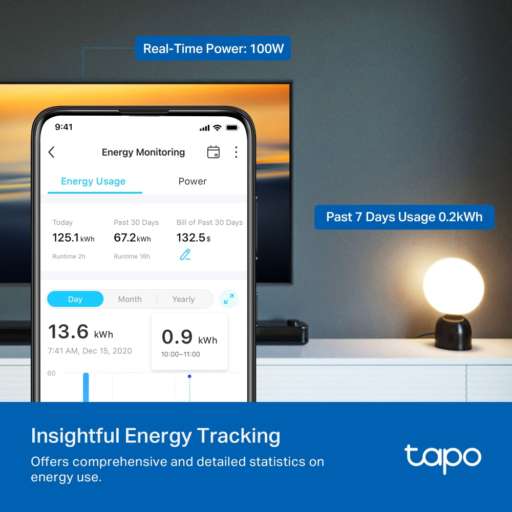 TP-Link Tapo P110M สมาร์ทปลั๊ก Mini Smart Wi-Fi Plug, Energy Monitoring สั่งเปิดปิดเครื่องใช้ไฟฟ้าผ่านแอป Tapo ประกัน1ปี