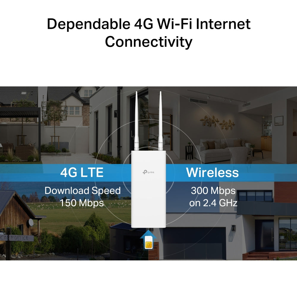 TP-Link TL-MR100-Outdoor เราเตอร์ใส่ซิม ใช้งานภายนอก IP65 เพียงเสียบซิม ใช้งานได้ทันที 4G 300 Mbps Wi-Fi Outdoor Router