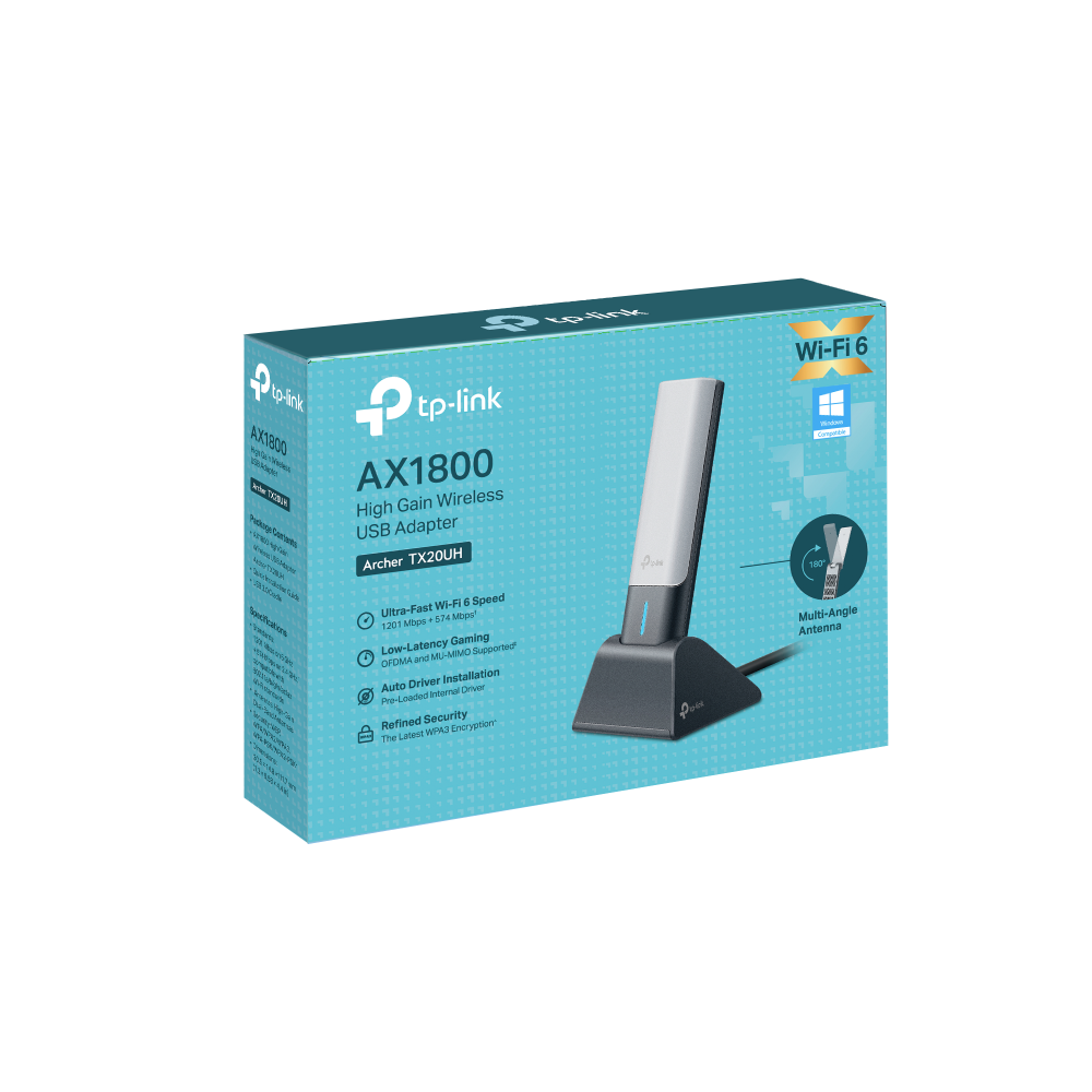 TP-Link Archer TX20UH AX1800 High-Gain Wireless USB Adapter Dual-Band WiFi 6 Receiver