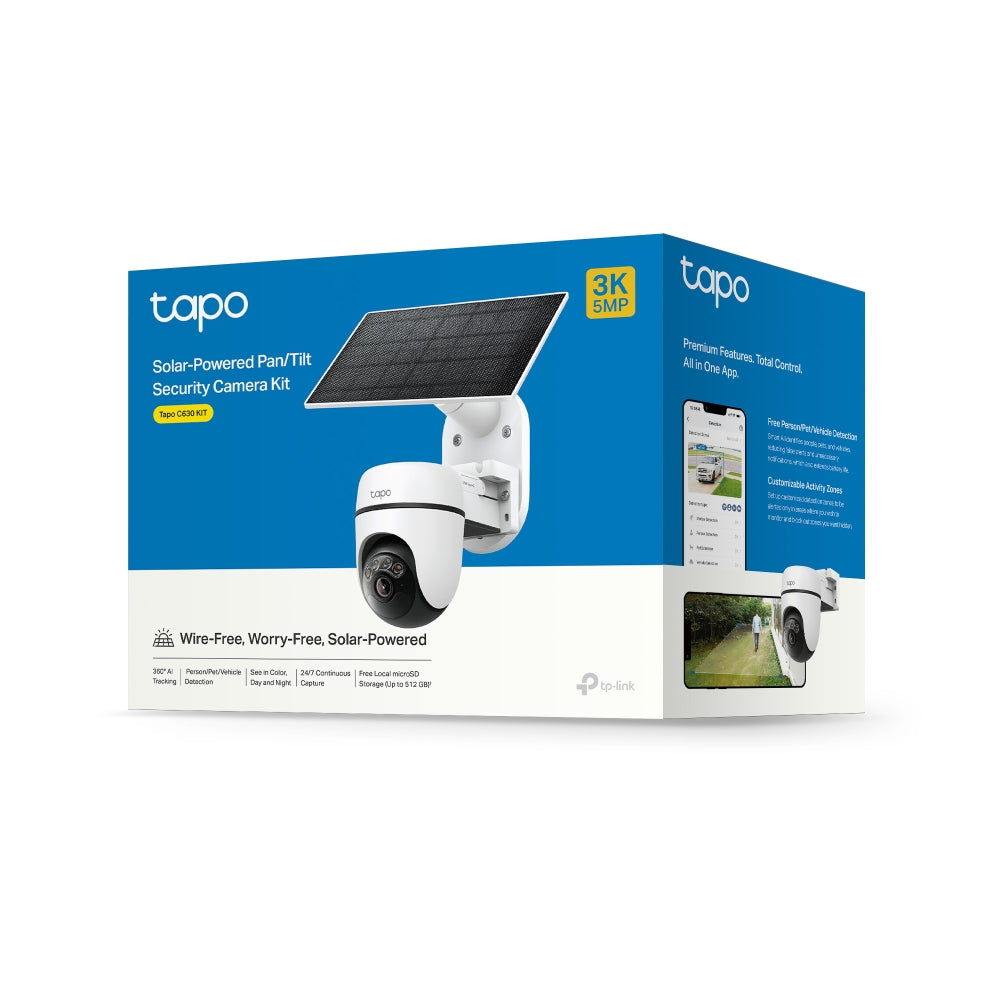 TP-Link Tapo C630 KIT ชุดกล้องวงจรปิด 3K 5MP พร้อมแผงโซลาร์เซลล์ Solar-Powered Pan/Tilt Security Camera Kit