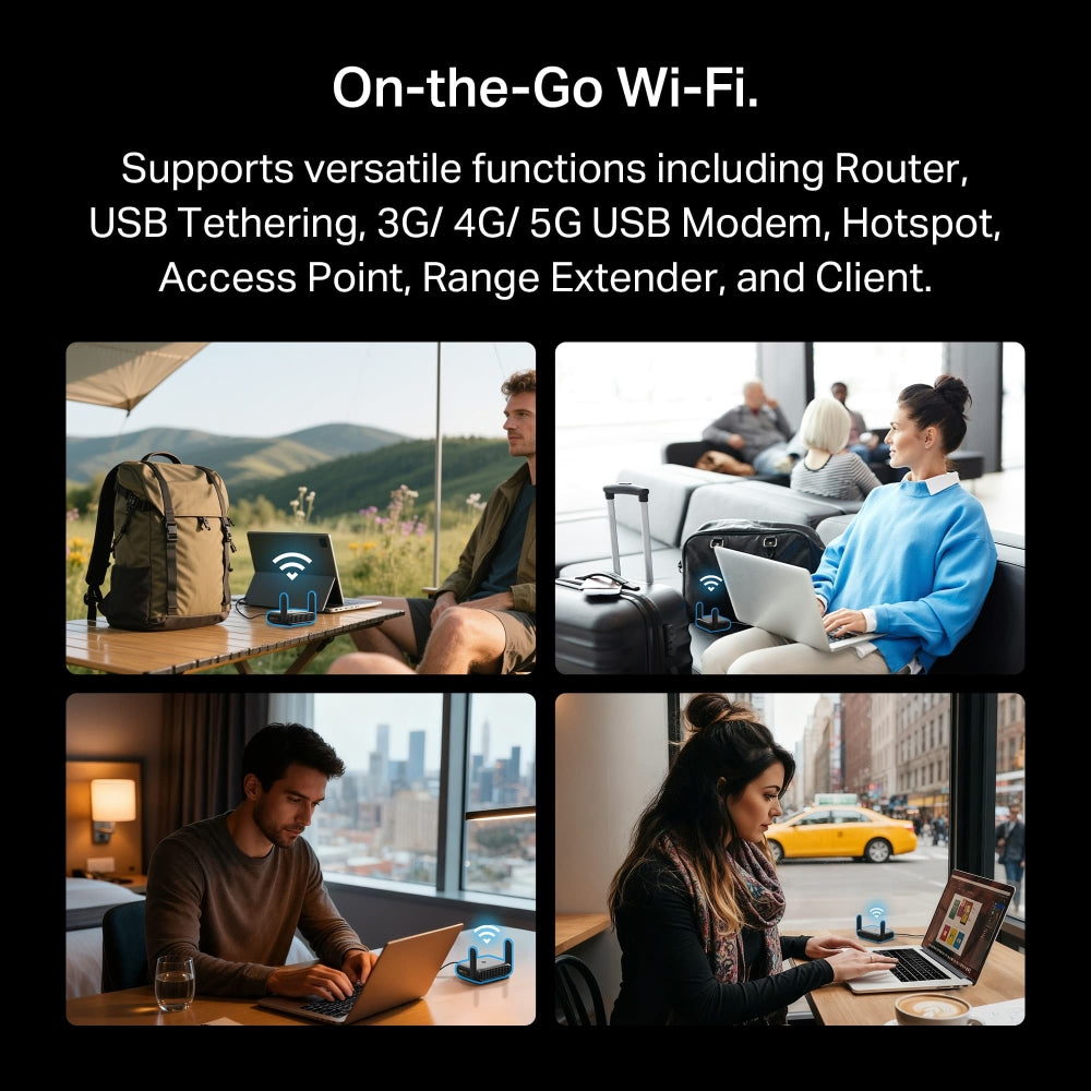 TP-Link TL-WR1512X AX1500 Wi-Fi 6 Travel Router, weighs 190g. Ideal for AR/VR gaming, 4K streaming, and video conferencing.