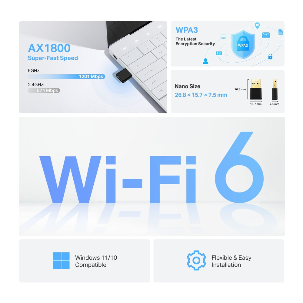 TP-Link Archer TX20U Nano AX1800 Nano Wi-Fi 6 Dual Band Wireless USB Adapter