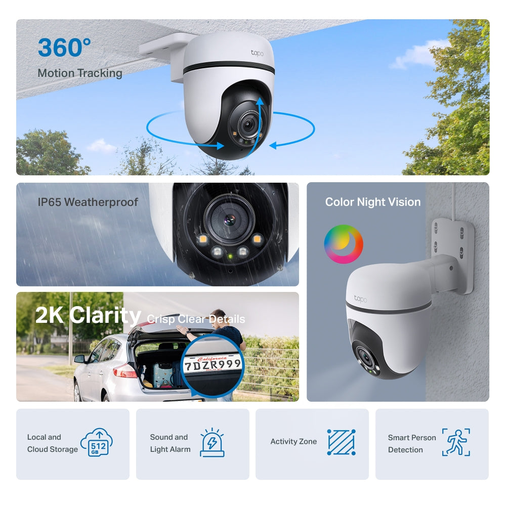 TP-Link Tapo C510W กล้องวงจรปิดไร้สาย 3MP สำหรับใช้งานภายนอกอาคาร พร้อมระบบ AI อัจฉริยะ แจ้งเตือนแบบเรียลไทม์ ภาพสีตอนกลางคืน มาตรฐานกันน้ำ IP65 รองรับ MicroSD สูงสุด 512 GB