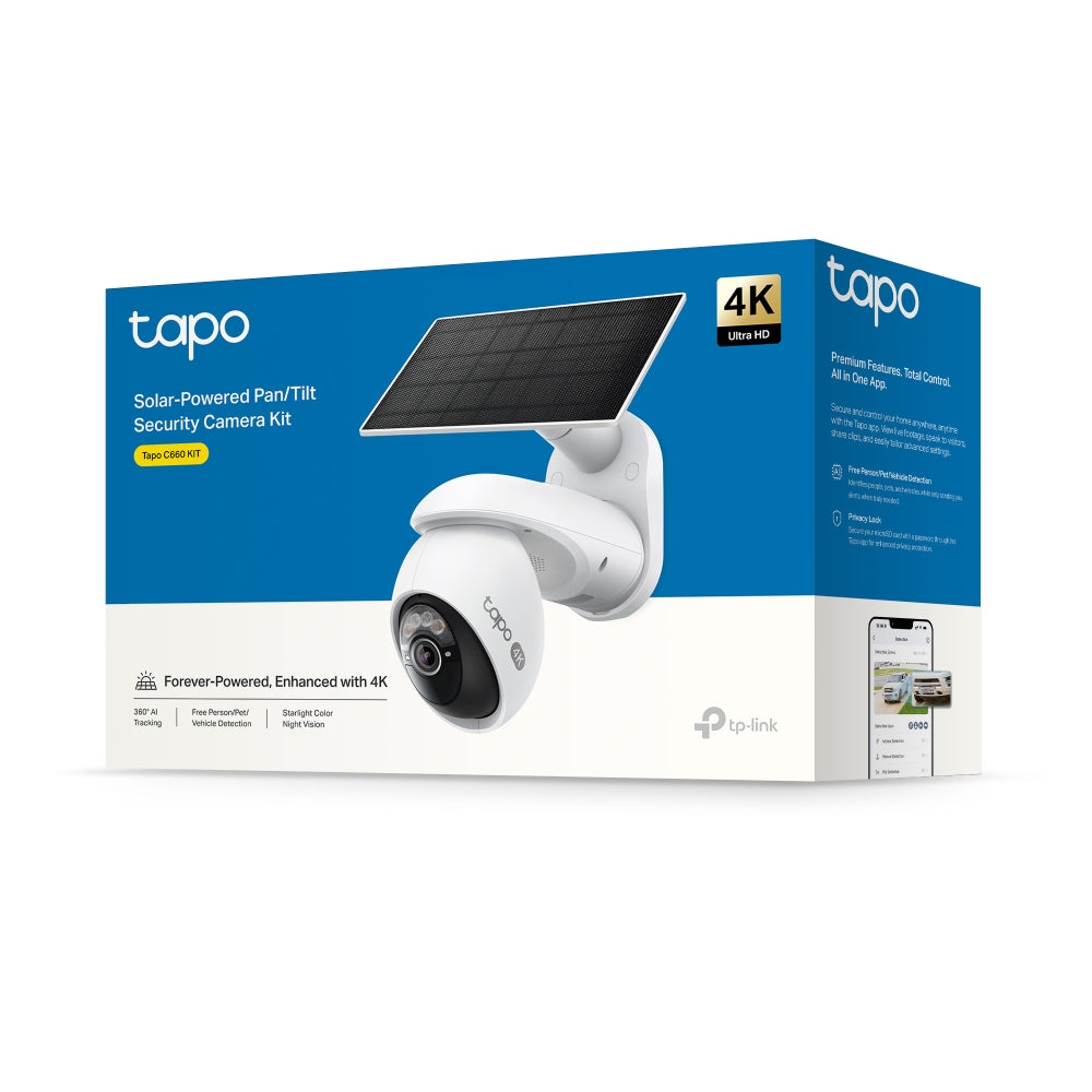 TP-Link Tapo C660 KIT กล้องวงจรปิด 4K 8MP พร้อมแผงโซลาร์เซลล์ Solar-Powered Pan/Tilt Security Camera Kit รับประกัน 1 ปี