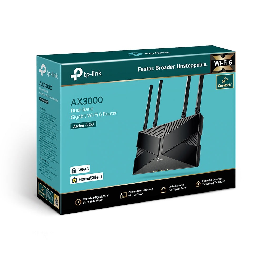 TP-Link Archer AX53 AX3000 Dual Band Gigabit Wi-Fi 6 Router ใหม่! เราเตอร์ Wi-Fi 6 ขยายสัญญาณให้ครอบคลุมทั่วทั้งบ้าน