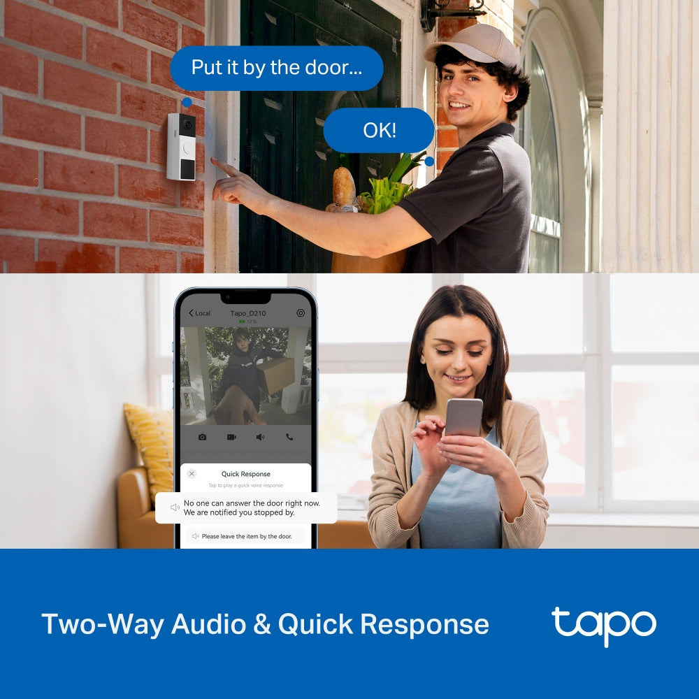 TP-Link Tapo D210 Video Doorbell Camera ออดประตูอัจฉริยะ กล้อง 2K ภาพสีคมชัดตอนกลางคืน IP65 สื่อสารได้ 2 ทาง รับประกัน 1 ปี