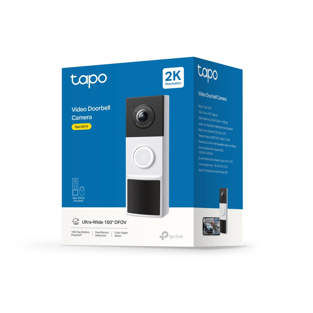TP-Link Tapo D210 Video Doorbell Camera ออดประตูอัจฉริยะ กล้อง 2K ภาพสีคมชัดตอนกลางคืน IP65 สื่อสารได้ 2 ทาง รับประกัน 1 ปี