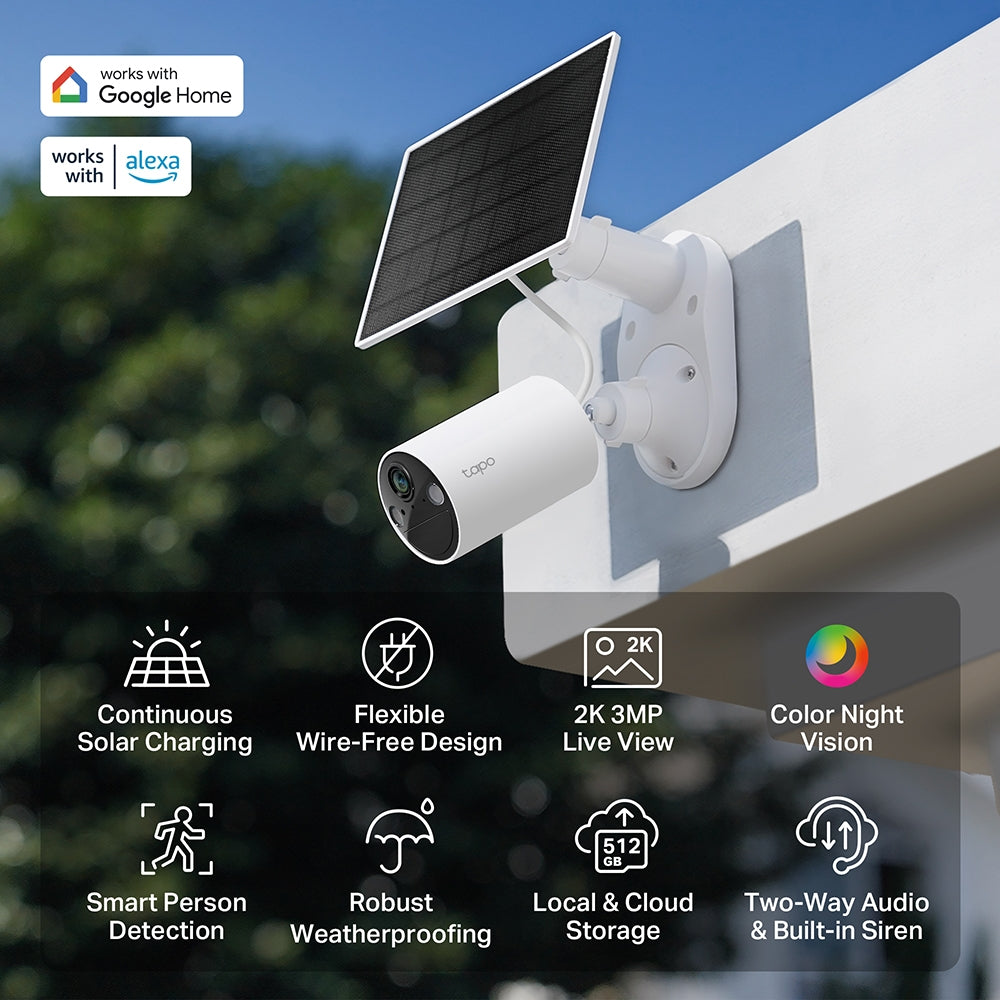 TP-Link Tapo C410 KIT ชุดกล้องวงจรปิดคมชัด 2K 3MP พร้อมแผงโซลาร์เซลล์ Solar-Powered Security Camera Kit