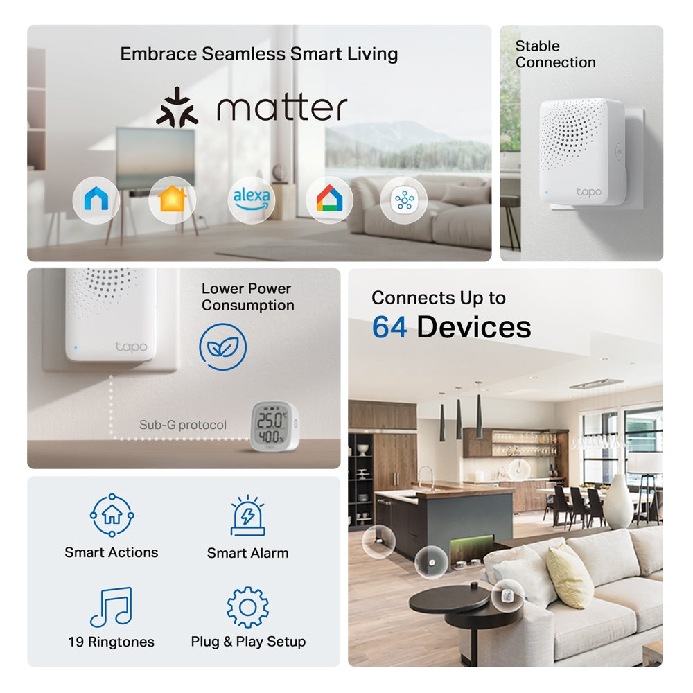 TP-Link Tapo H100 Smart Hub with Chime ฮับสำหรับเชื่อมต่ออุปกรณ์ Tapo Smart Home ได้สูงสุด 64 อุปกรณ์ รับประกัน 2 ปี