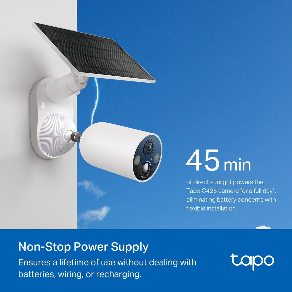 TP-Link Tapo C425 กล้องวงจรปิดไร้สาย 4MP 2K QHD IP66 / Tapo C425 KIT (ไม่มีฐานแม่เหล็ก) ชุดกล้องวงจรปิดพร้อมแผงโซลาร์เซลล์