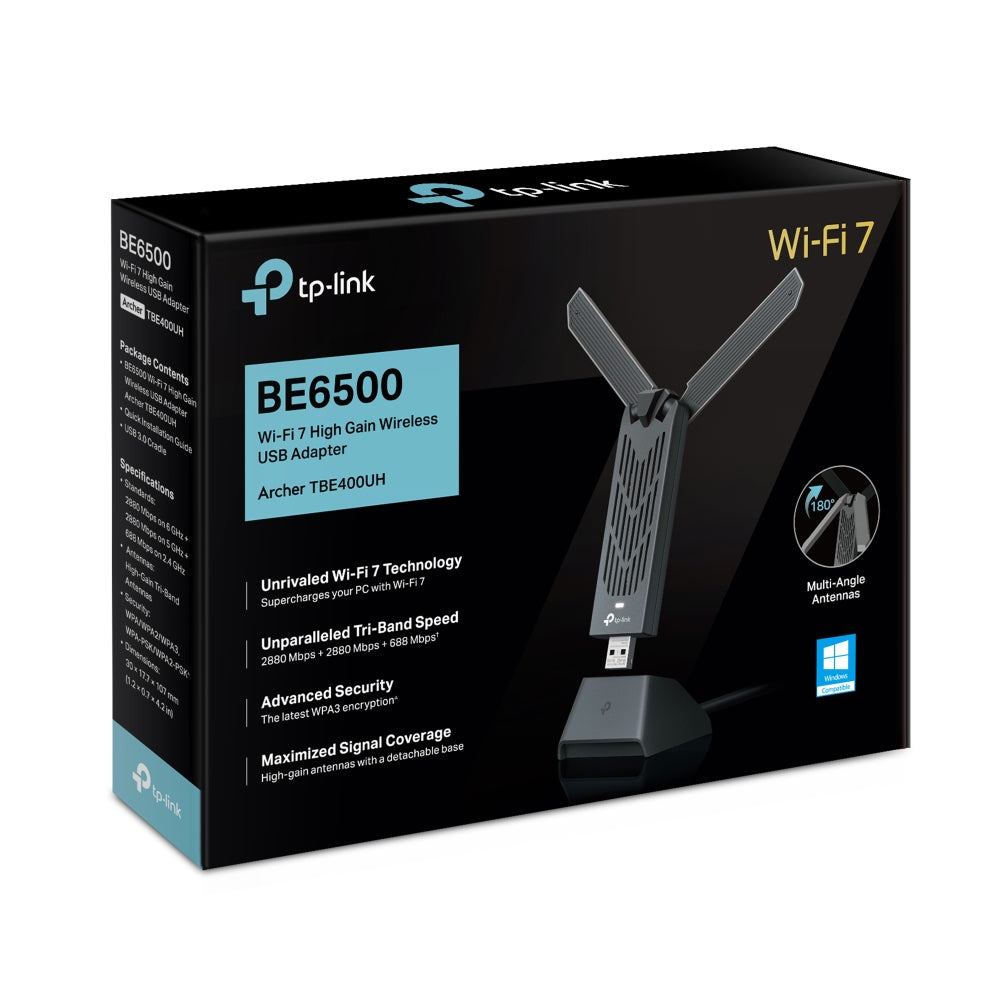TP-Link Archer TBE400UH อะแดปเตอร์ Wi-Fi 7 BE6500 อะแดปเตอร์ USB ไร้สายกำลังขยายสูง Wi-Fi 7