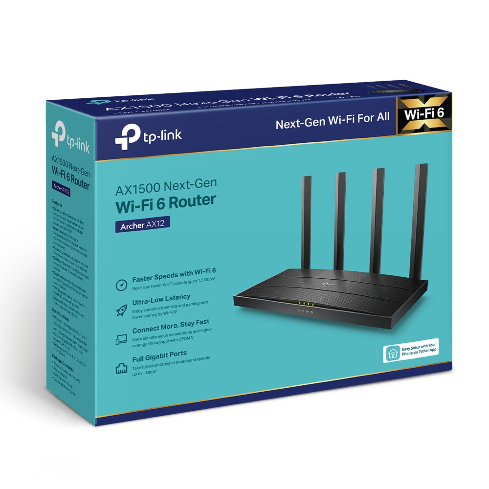 TP-Link Archer AX12 AX1500 Gigabit เราเตอร์ Wi-Fi 6 พร้อม Beamforming และ OFDMA ช่วยลดความล่าช้าของข้อมูล